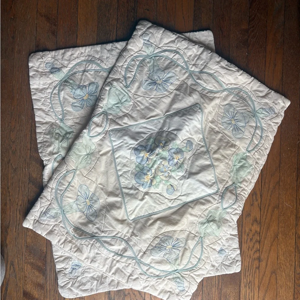 100% Cotton Floral Embroidered Quilted Pillow Cases (2) | Cottagecore